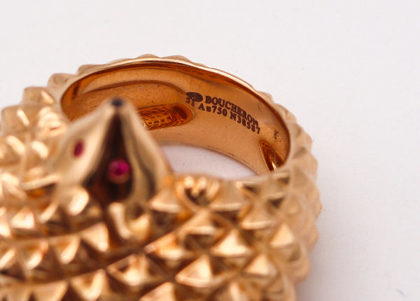 -Boucheron Paris Textured Porcupine Ring In 18Kt Yellow Gold With Two Rubies