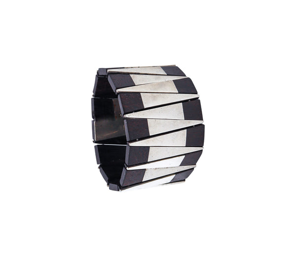 -Los Castillo Taxco Mexico 1930 Art Deco Modernist Bracelet In Ebony Wood And Silver