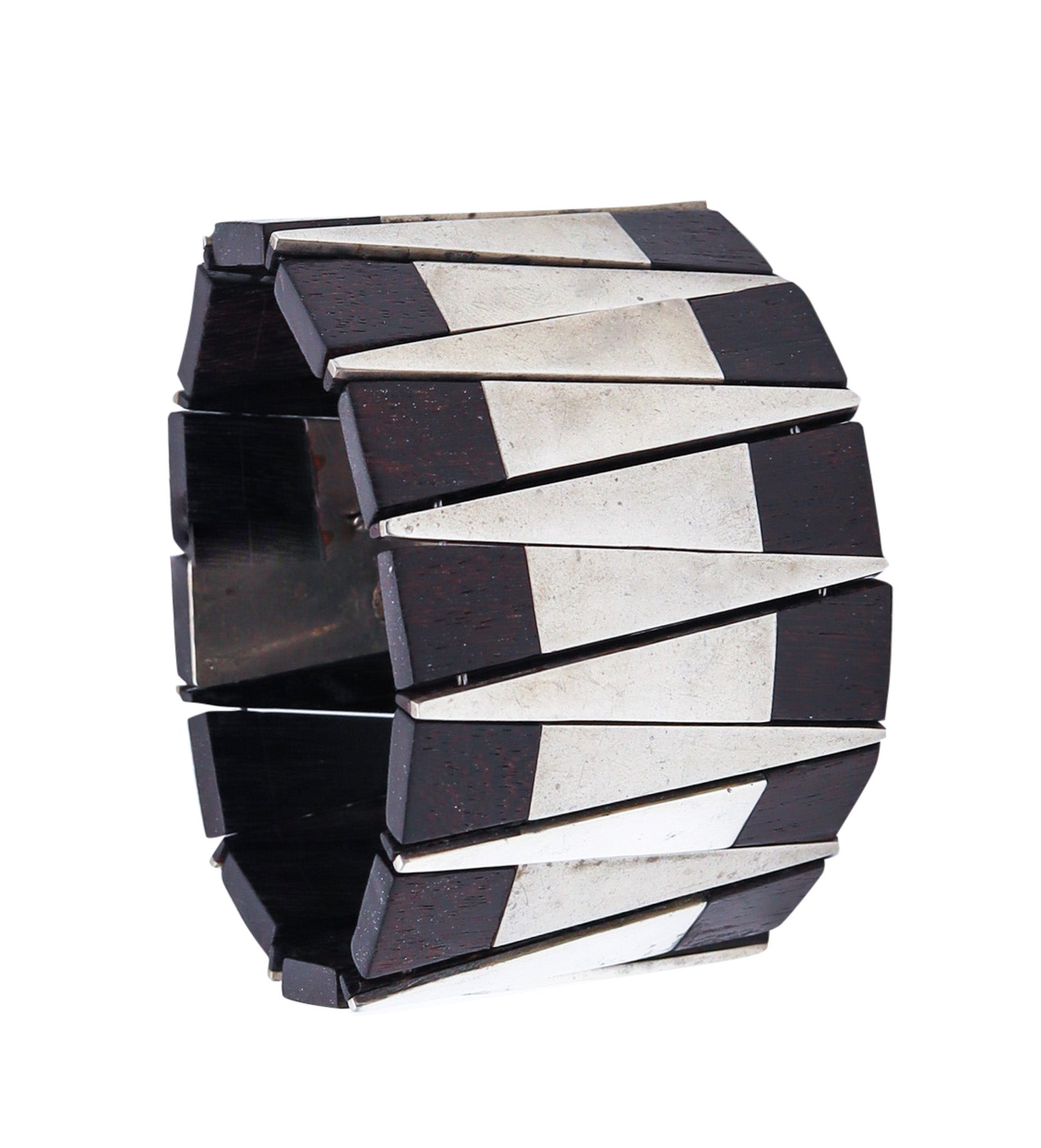 -Los Castillo Taxco Mexico 1930 Art Deco Modernist Bracelet In Ebony Wood And Silver