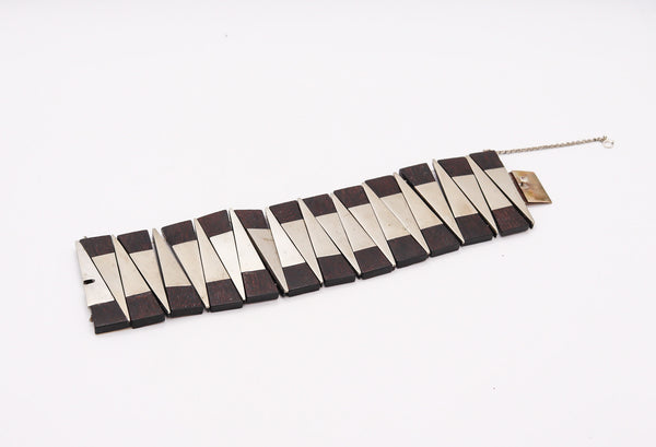 -Los Castillo Taxco Mexico 1930 Art Deco Modernist Bracelet In Ebony Wood And Silver