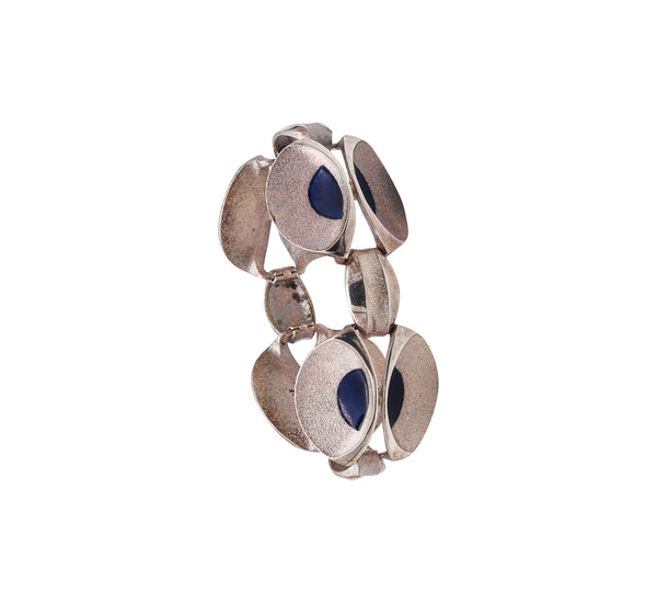 -Orlando Orlandini 1970 Italy Enameled Peacock Bracelet In .925 Sterling Silver