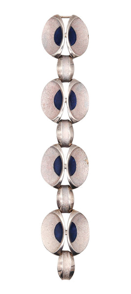 -Orlando Orlandini 1970 Italy Enameled Peacock Bracelet In .925 Sterling Silver