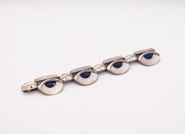 -Orlando Orlandini 1970 Italy Enameled Peacock Bracelet In .925 Sterling Silver