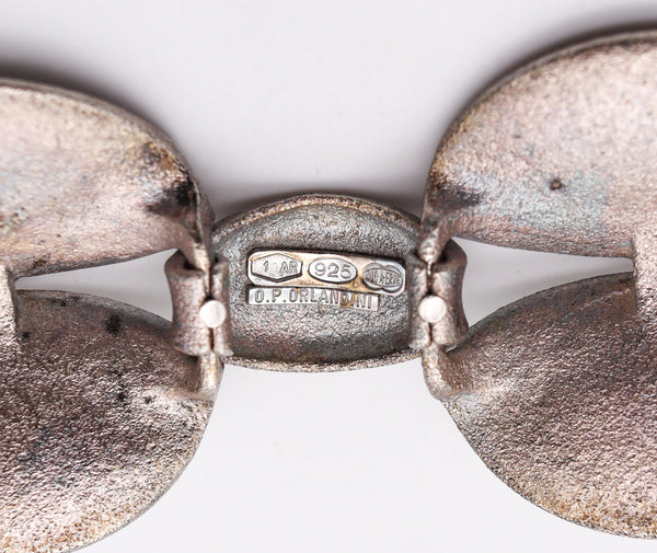 -Orlando Orlandini 1970 Italy Enameled Peacock Bracelet In .925 Sterling Silver