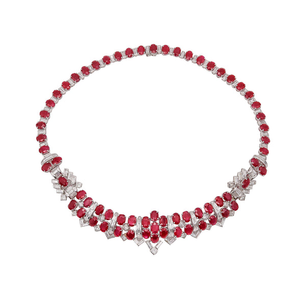 -Classic Cocktail Necklace In 18Kt White Gold With 69.76 Cts In Rubies And Diamonds