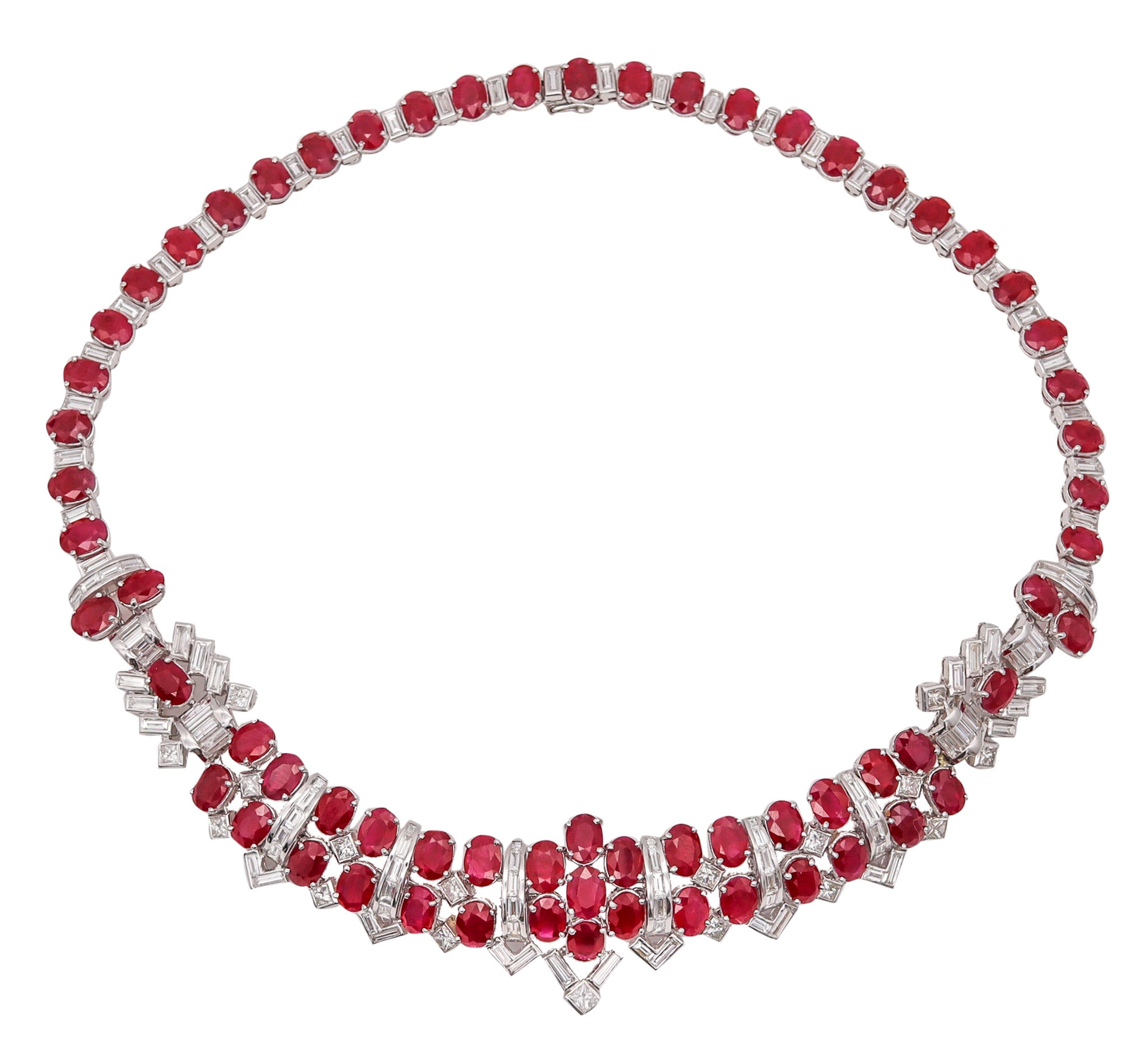 -Classic Cocktail Necklace In 18Kt White Gold With 69.76 Cts In Rubies And Diamonds