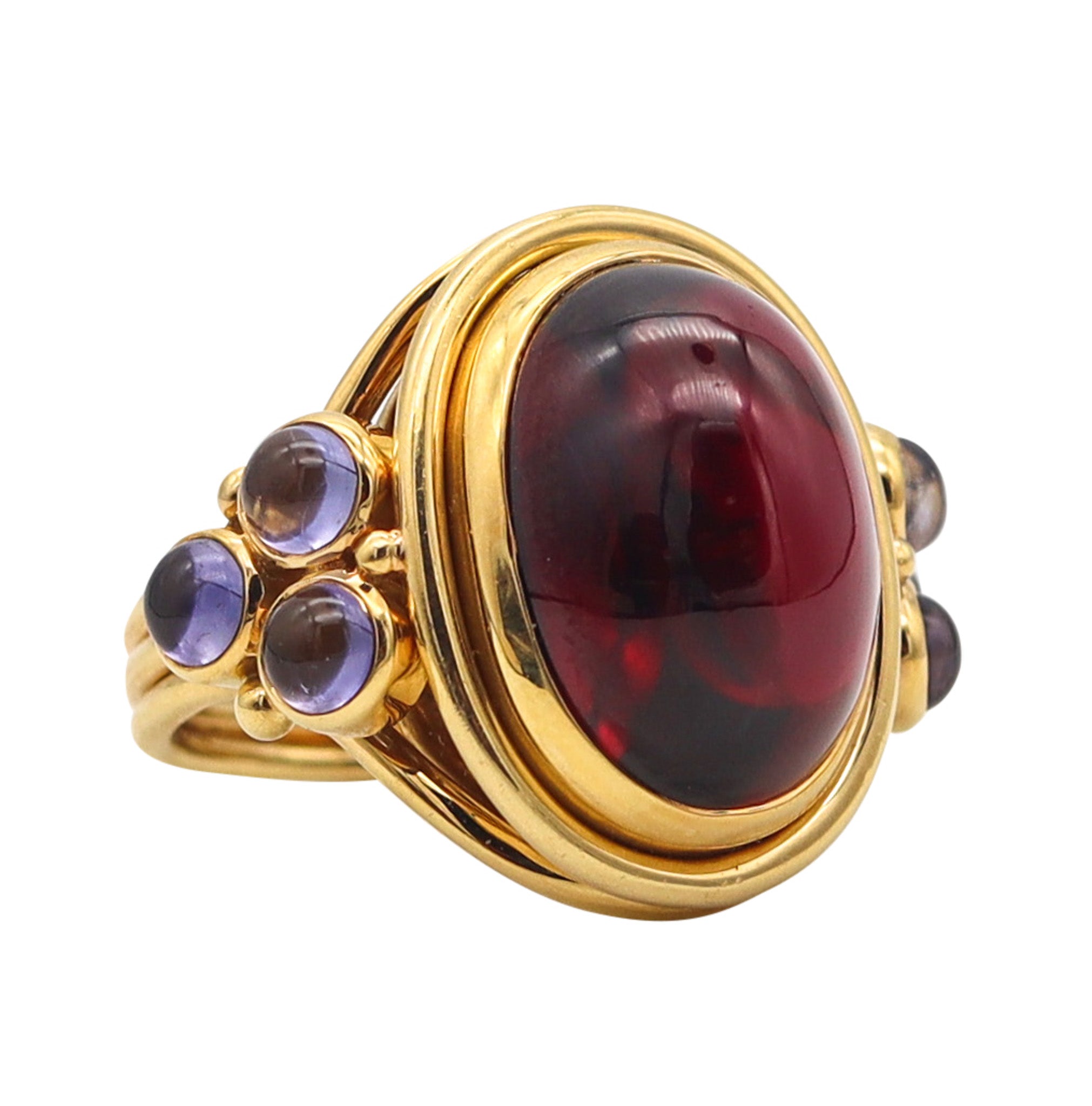 -Temple St Clair Cocktail Ring In 18Kt Yellow Gold With 24.95 Cts Garnet And Iolite