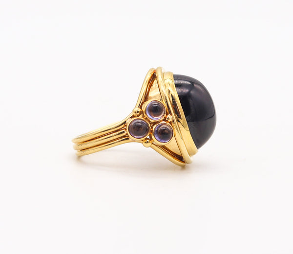 -Temple St Clair Cocktail Ring In 18Kt Yellow Gold With 24.95 Cts Garnet And Iolite
