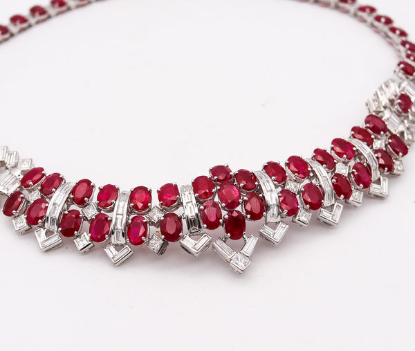 -Classic Cocktail Necklace In 18Kt White Gold With 69.76 Cts In Rubies And Diamonds