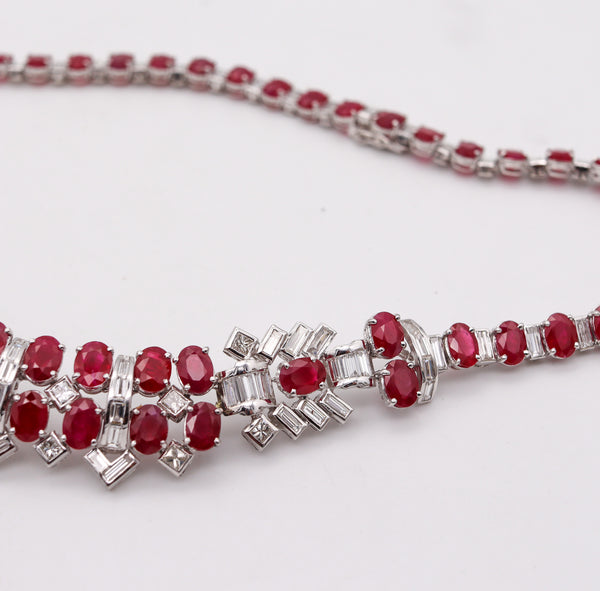 -Classic Cocktail Necklace In 18Kt White Gold With 69.76 Cts In Rubies And Diamonds