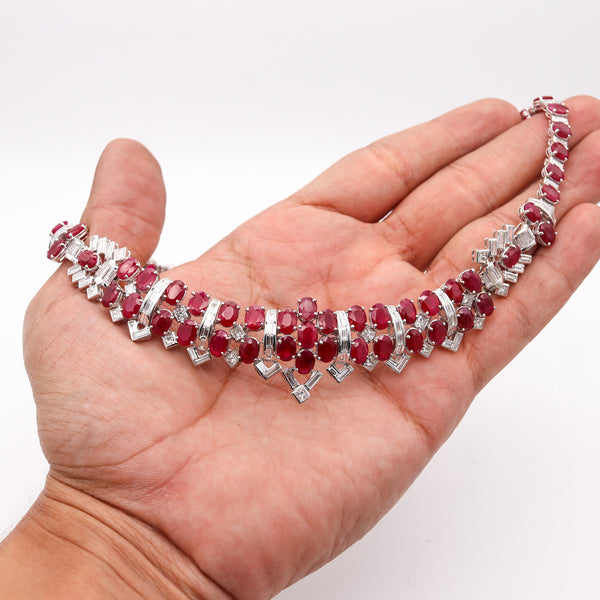 -Classic Cocktail Necklace In 18Kt White Gold With 69.76 Cts In Rubies And Diamonds