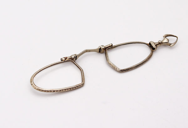 LORGNETTE 1920 Art Deco Folding Opera Glass Spectacles Pendant In 14Kt Gold