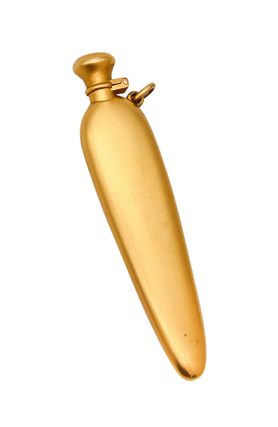 VICTORIAN 1880 Curved Scents Bottle-Pendant In Brushed 18Kt Yellow Gold