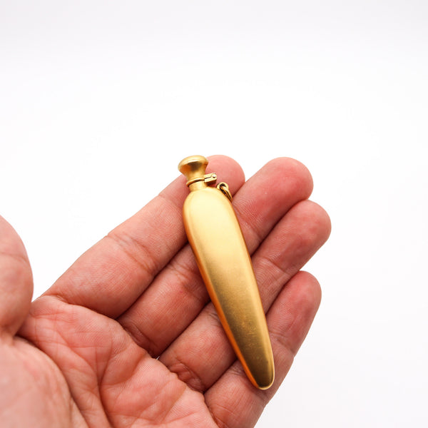 VICTORIAN 1880 Curved Scents Bottle-Pendant In Brushed 18Kt Yellow Gold