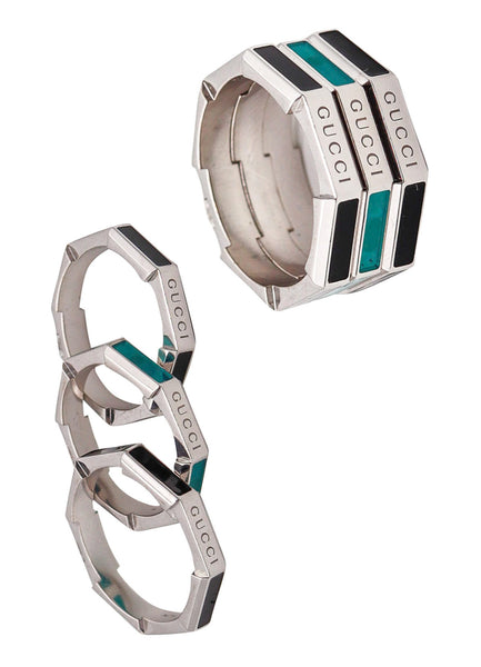 -Gucci Milano Stackable Links To Love Trio Rings In 18Kt Gold With Diamonds And Enamel