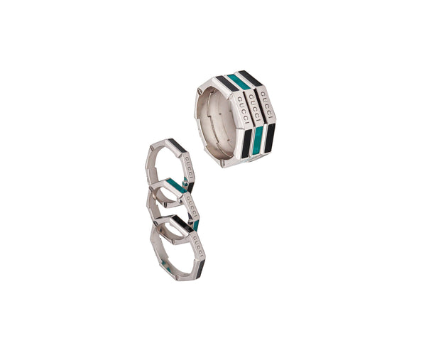 -Gucci Milano Stackable Links To Love Trio Rings In 18Kt Gold With Diamonds And Enamel