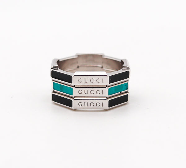 -Gucci Milano Stackable Links To Love Trio Rings In 18Kt Gold With Diamonds And Enamel