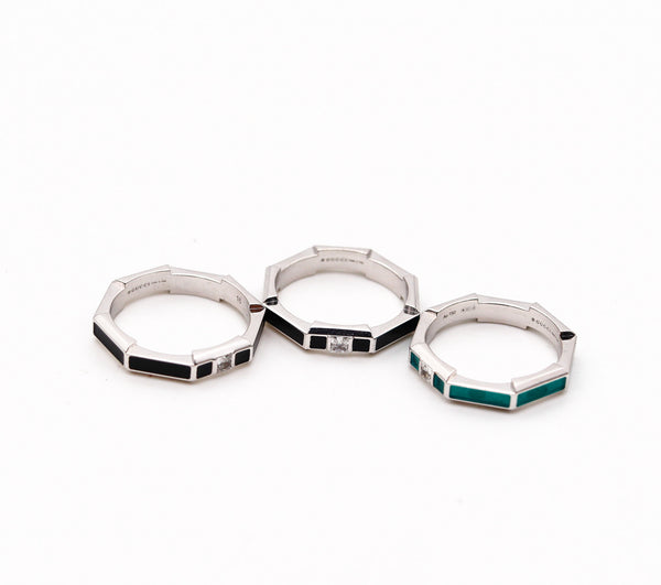 -Gucci Milano Stackable Links To Love Trio Rings In 18Kt Gold With Diamonds And Enamel