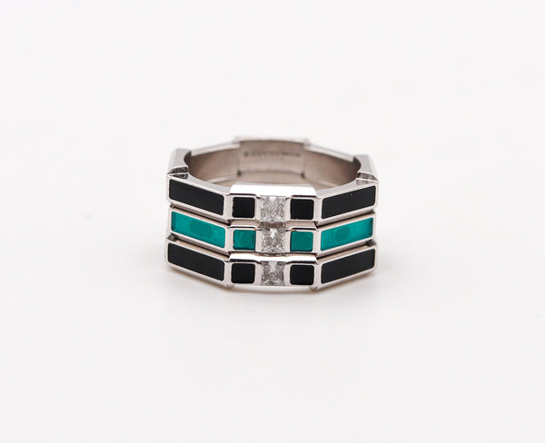 -Gucci Milano Stackable Links To Love Trio Rings In 18Kt Gold With Diamonds And Enamel