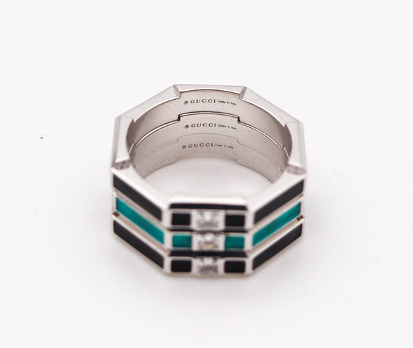 -Gucci Milano Stackable Links To Love Trio Rings In 18Kt Gold With Diamonds And Enamel