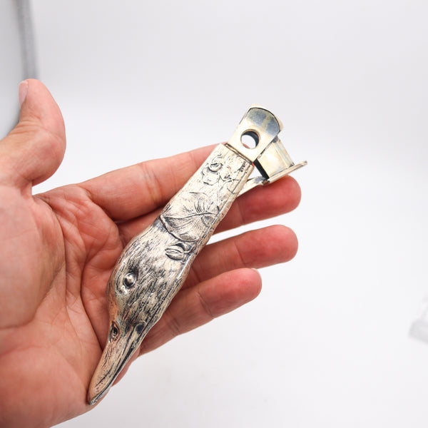 GERMANY 1915 Art Nouveau Antique Duck Head Cigar Cutter In Plated Silver