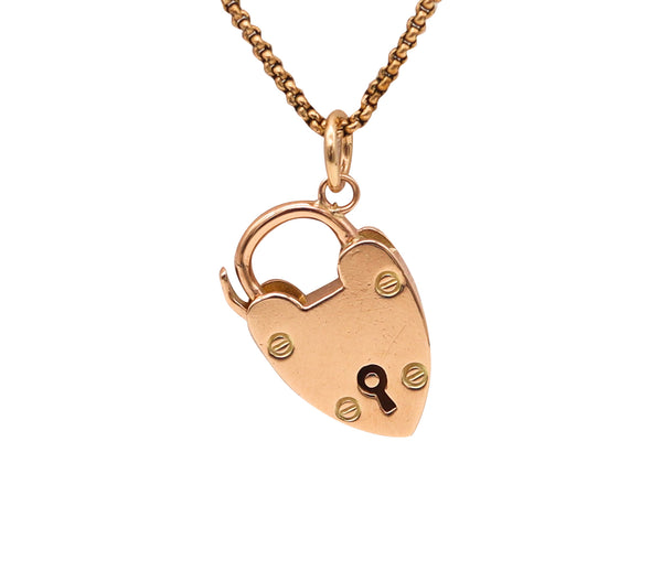 -Joseph Cook & Son 1910 Edwardian Heart Shaped Lover Padlock In 9Kt Pink Gold