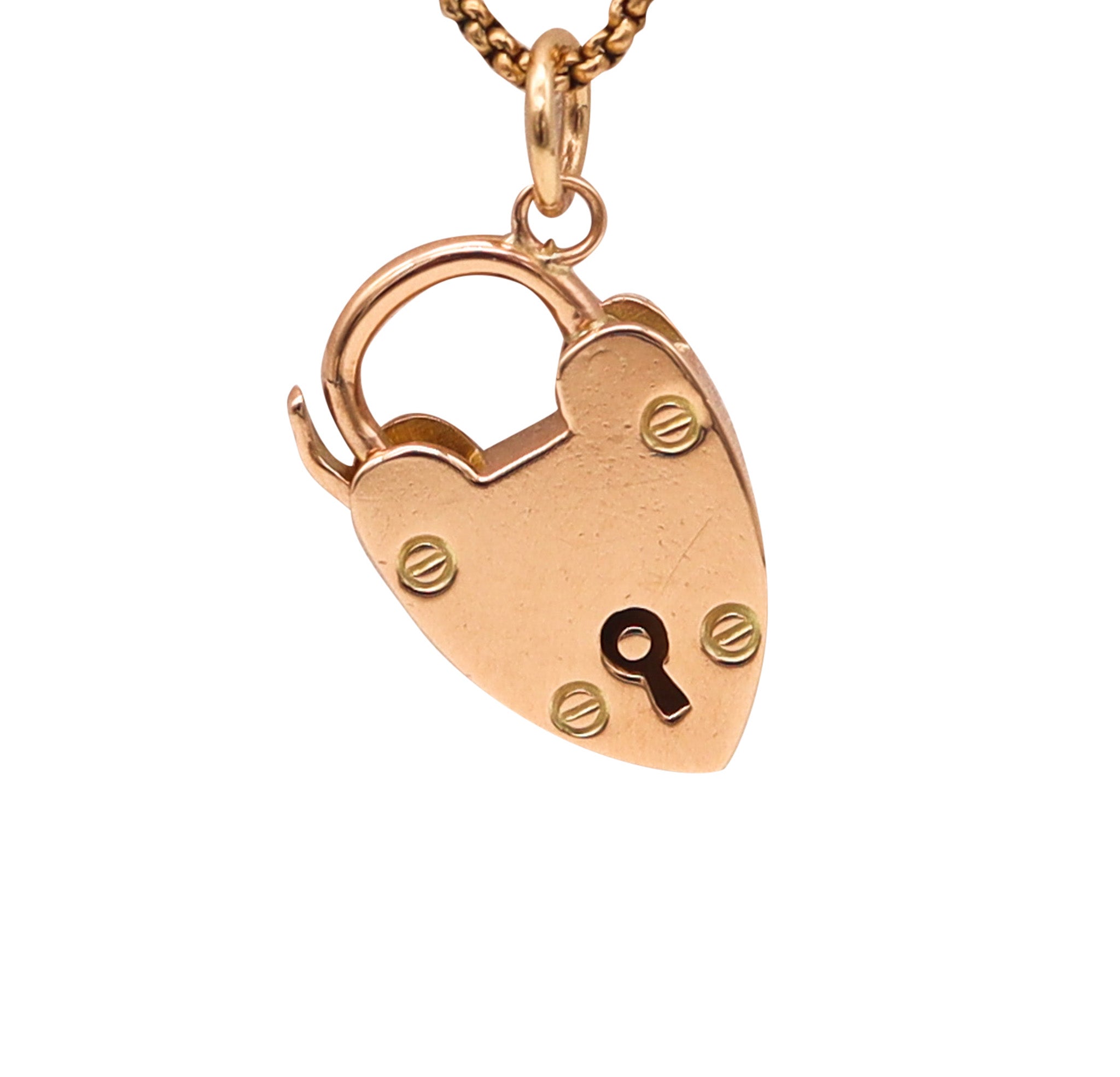 -Joseph Cook & Son 1910 Edwardian Heart Shaped Lover Padlock In 9Kt Pink Gold