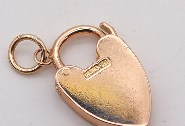 -Joseph Cook & Son 1910 Edwardian Heart Shaped Lover Padlock In 9Kt Pink Gold