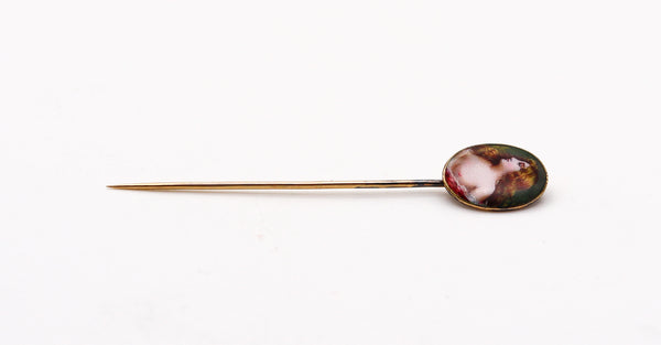 -Meyle & Mayer 1900 Art Nouveau Enamel Stick Pin In 18Kt Yellow Gold