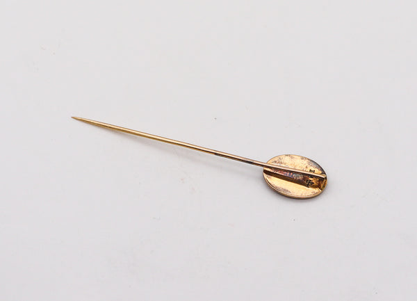 -Meyle & Mayer 1900 Art Nouveau Enamel Stick Pin In 18Kt Yellow Gold
