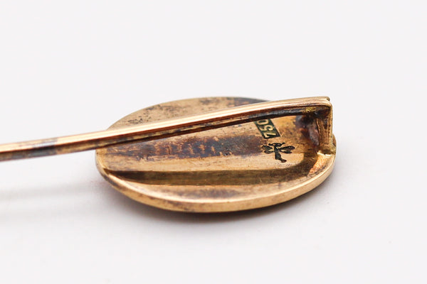 -Meyle & Mayer 1900 Art Nouveau Enamel Stick Pin In 18Kt Yellow Gold