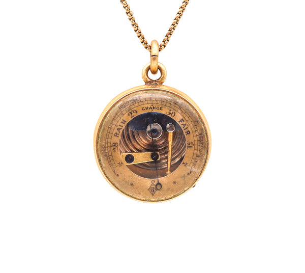-England 1880 Victorian Barometer Pocket Pendant-Charm In 18Kt Yellow Gold