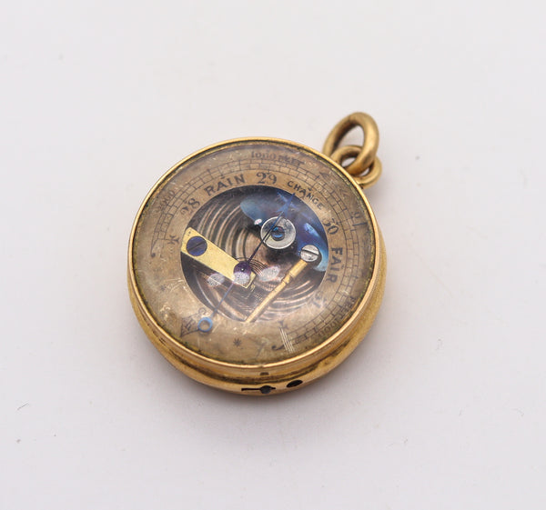 -England 1880 Victorian Barometer Pocket Pendant-Charm In 18Kt Yellow Gold