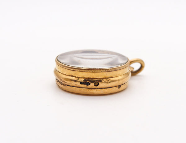 -England 1880 Victorian Barometer Pocket Pendant-Charm In 18Kt Yellow Gold
