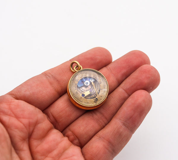 -England 1880 Victorian Barometer Pocket Pendant-Charm In 18Kt Yellow Gold