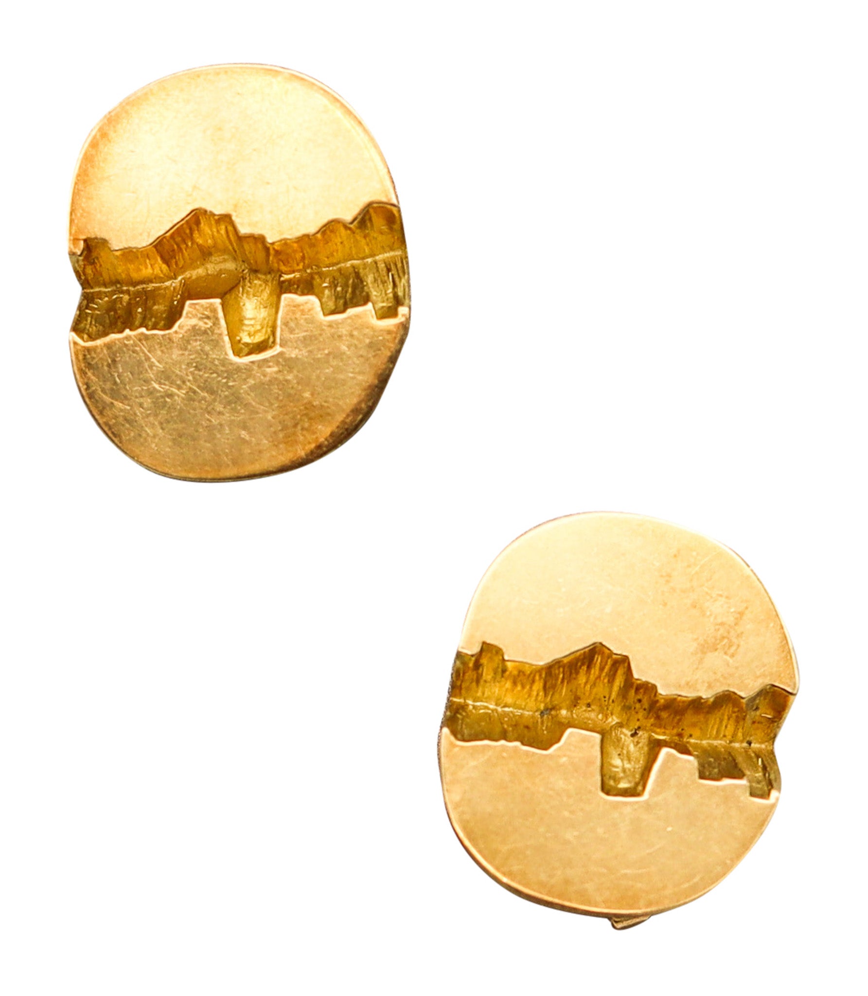 GUBELIN 1970 Grand Canyon Fractured Clips-On Earrings In Solid 18Kt Yellow Gold