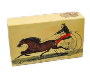PIERO FORNASETTI Milano 1960 Enameled Sliding Box With Racing Car & Horse