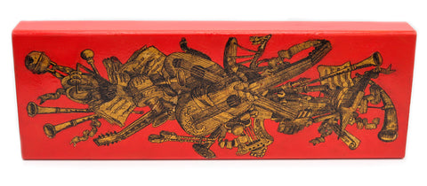 PIERO FORNASETTI Milano 1960 Red Enameled Sliding Box Music Instruments