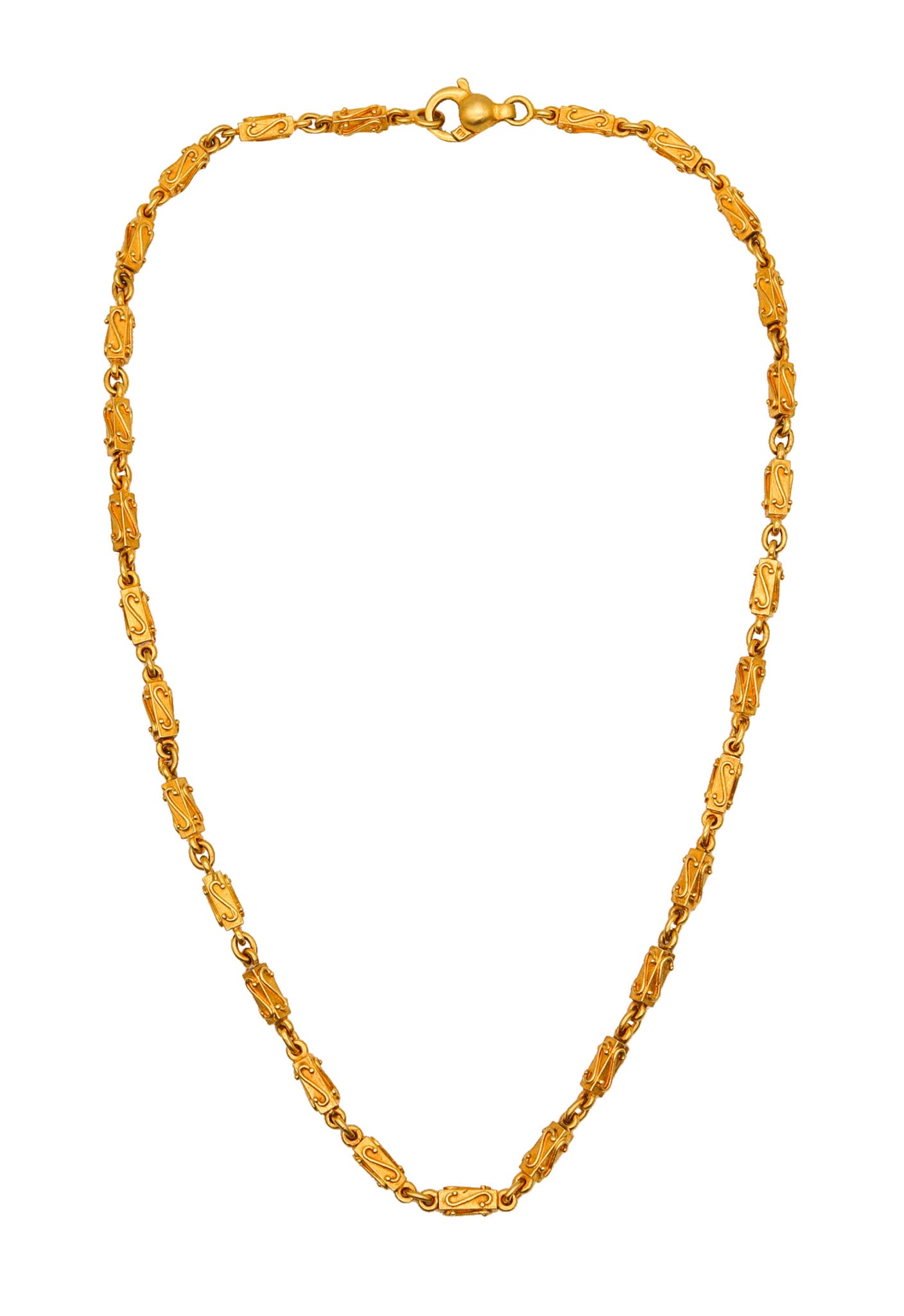 -Etruscan Revival Vintage Italian Chain Necklace in Solid 18Kt Yellow Gold