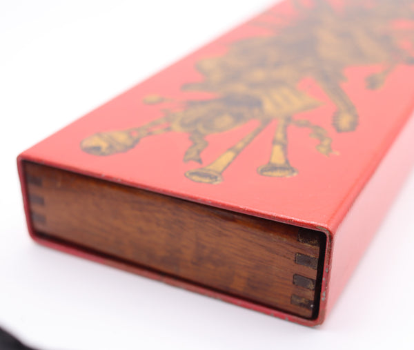 PIERO FORNASETTI Milano 1960 Red Enameled Sliding Box Music Instruments