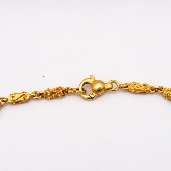 -Etruscan Revival Vintage Italian Chain Necklace in Solid 18Kt Yellow Gold