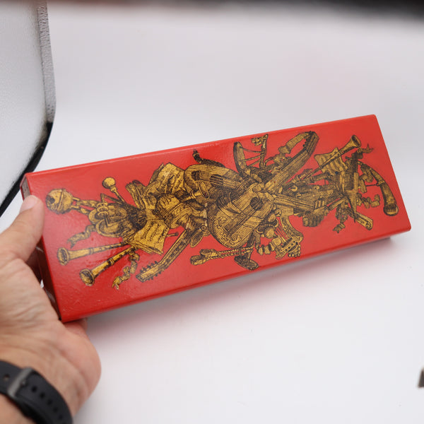 PIERO FORNASETTI Milano 1960 Red Enameled Sliding Box Music Instruments