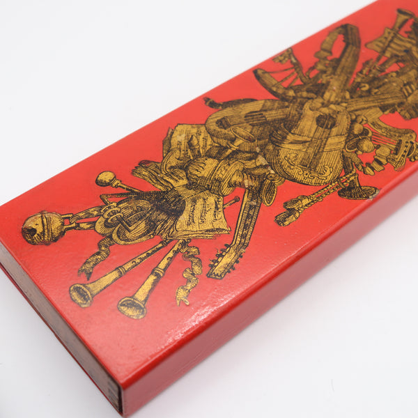 PIERO FORNASETTI Milano 1960 Red Enameled Sliding Box Music Instruments