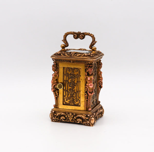 Charles Hour 1870 French Neo Classic Miniature Carriage Travel Clock In Gilt Ormolu