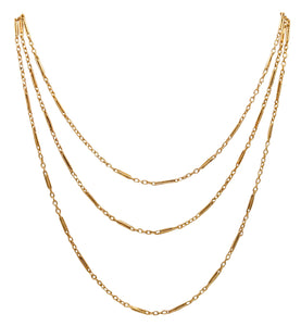 EDWARDIAN 1910 Long 54 Inches Necklace Sautoir In Solid 18Kt Yellow Gold