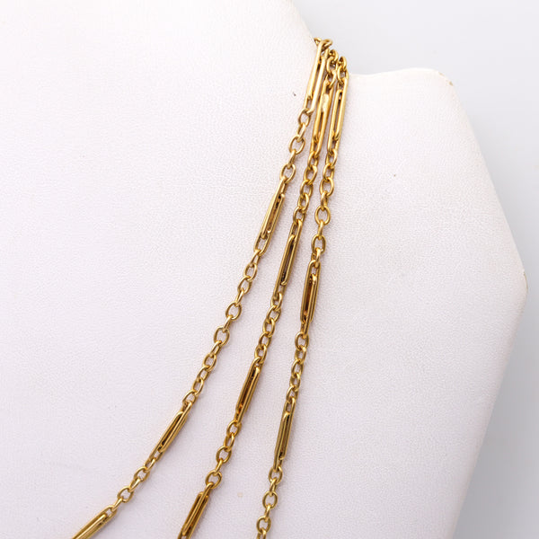 EDWARDIAN 1910 Long 54 Inches Necklace Sautoir In Solid 18Kt Yellow Gold