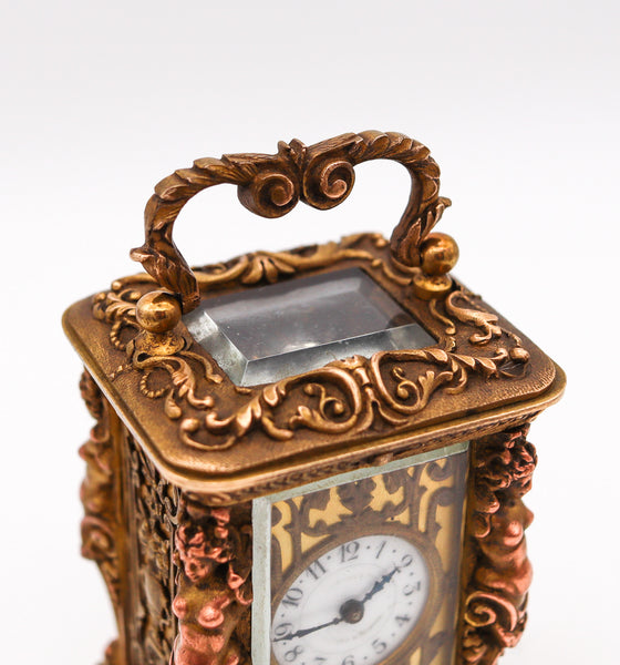 Charles Hour 1870 French Neo Classic Miniature Carriage Travel Clock In Gilt Ormolu