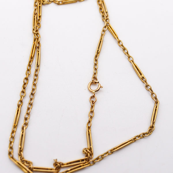 EDWARDIAN 1910 Long 54 Inches Necklace Sautoir In Solid 18Kt Yellow Gold