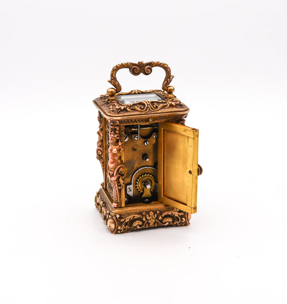 Charles Hour 1870 French Neo Classic Miniature Carriage Travel Clock In Gilt Ormolu