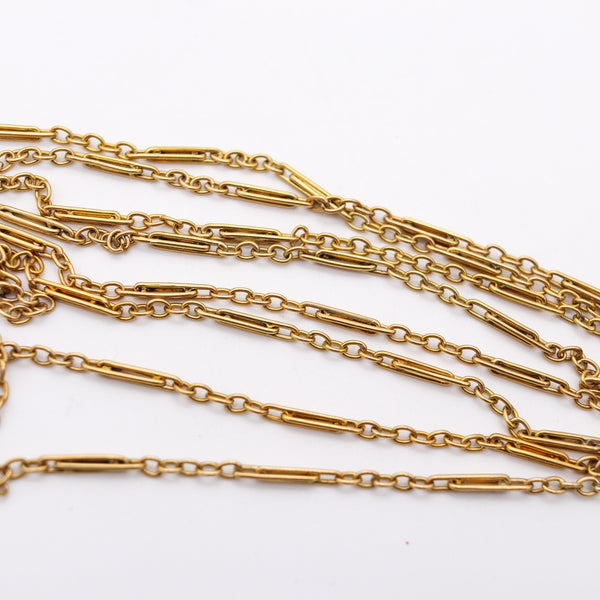 EDWARDIAN 1910 Long 54 Inches Necklace Sautoir In Solid 18Kt Yellow Gold